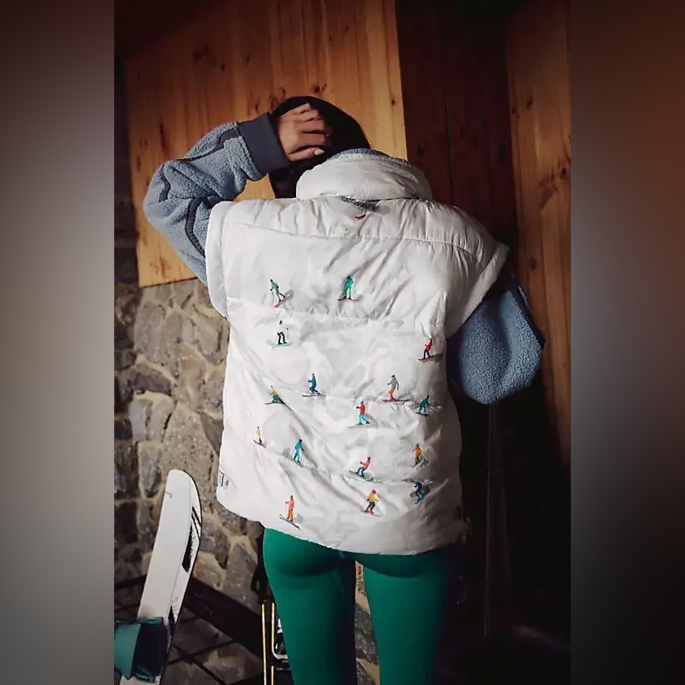 New Free People FP Movement In A Bubble Puffer Ski Printed Vest Coat Jacket XL - Picture 1 of 8